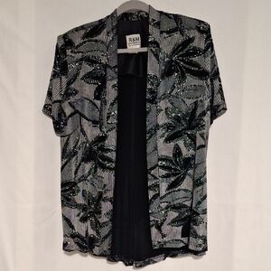 R&M Richards Black and Silver Floral Short Sleeve Jacket